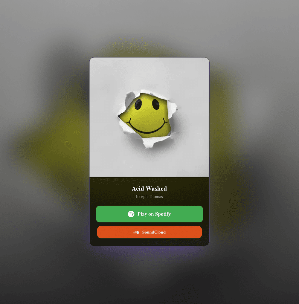 A git-royal smart link landing page for a music release, showing the cover art and streaming service buttons fans tap to listen
