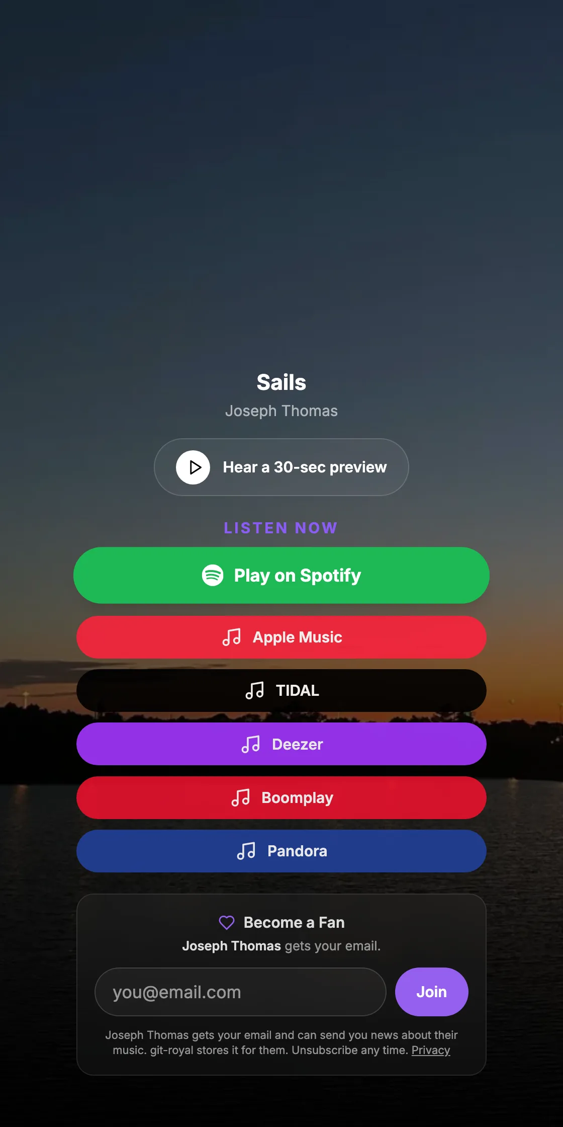 Sails — a real git-royal smart link
